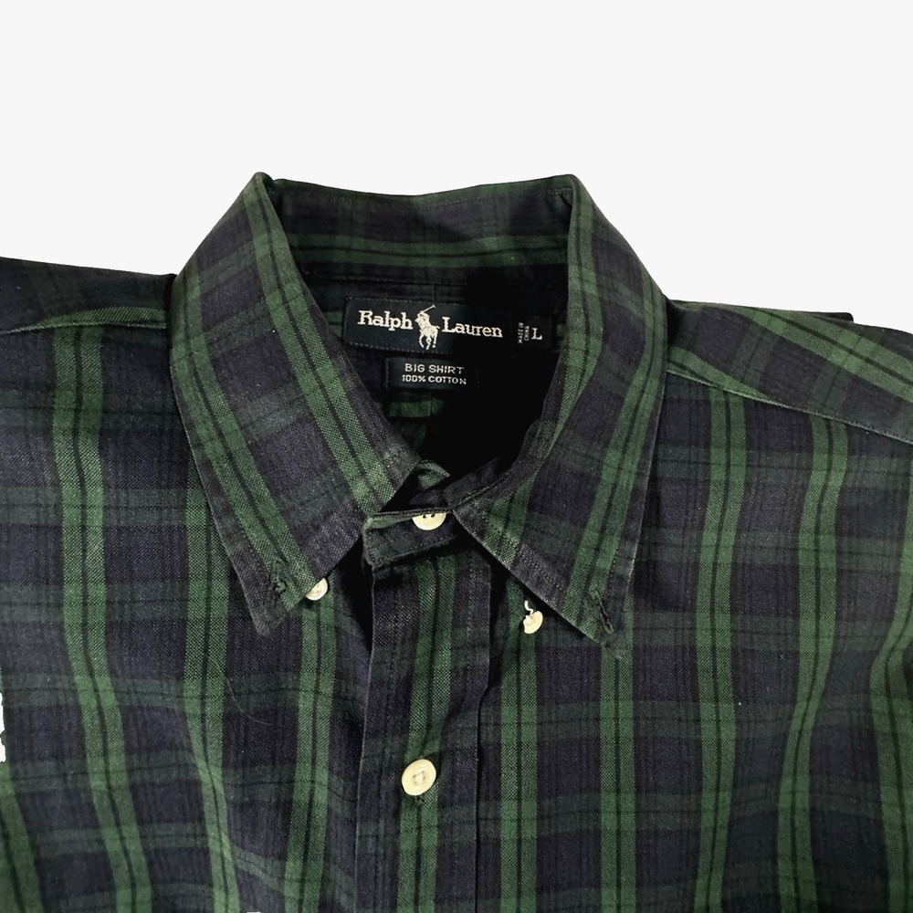 Ralph Lauren Shirt Men' Large Blue Green Plaid Oxford Chest Pocket Pony READ